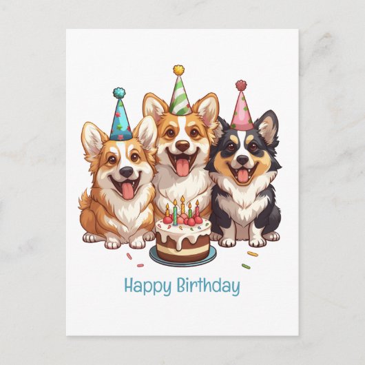 Carte Postale Joyeux Anniversaire Chiens Corgis (Devant)