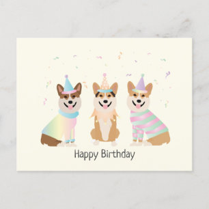 Carte Postale Joyeux Anniversaire Chiens Corgis Gallois de Pembr