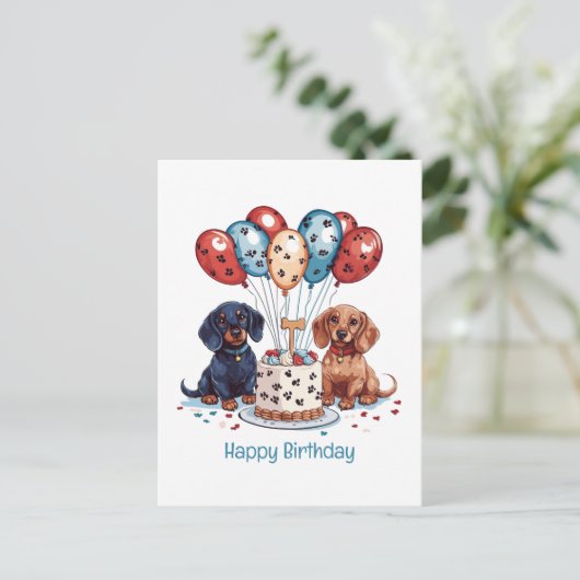 Carte Postale Joyeux Anniversaire Chiens Dachshund (Debout devant)