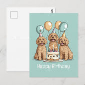 Carte Postale Joyeux Anniversaire Chiens Goldendoodle (Devant / Derrière)