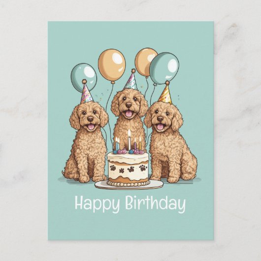 Carte Postale Joyeux Anniversaire Chiens Goldendoodle (Devant)