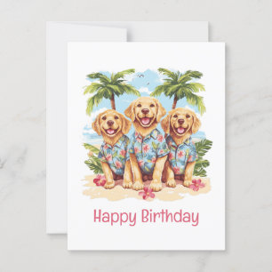 Carte Postale Joyeux Anniversaire Chiens Retriever D'Or Hawaïen
