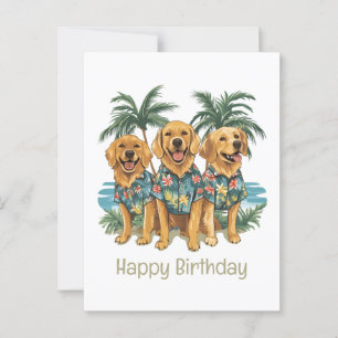 Carte Postale Joyeux Anniversaire Chiens Retriever D'or Hawaïen