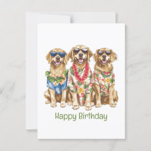 Carte Postale Joyeux Anniversaire Chiens Retriever D'or Hawaïens