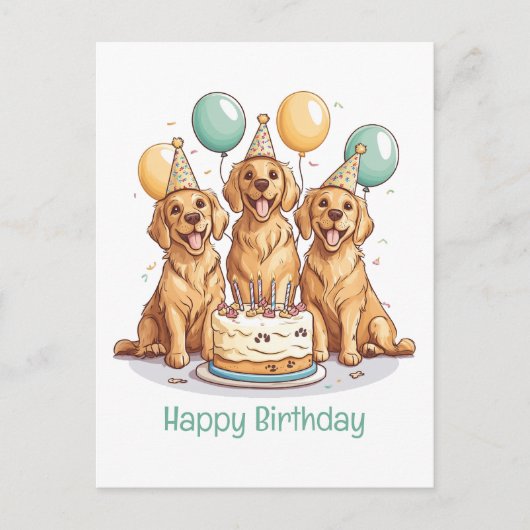 Carte Postale Joyeux Anniversaire Chiens Retriever Dore (Devant)
