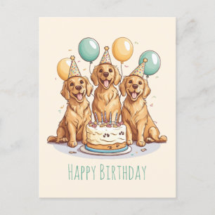 Carte Postale Joyeux Anniversaire Chiens Retriever Dore