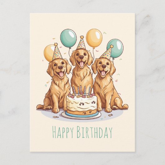 Carte Postale Joyeux Anniversaire Chiens Retriever Doré (Devant)