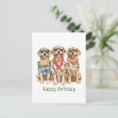 Carte Postale Joyeux Anniversaire Chiens Retriever Golden Hawaïe (Debout devant)