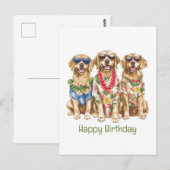 Carte Postale Joyeux Anniversaire Chiens Retriever Golden Hawaïe (Devant / Derrière)