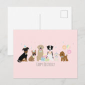 Carte Postale Joyeux Anniversaire Chiens Rose (Devant / Derrière)