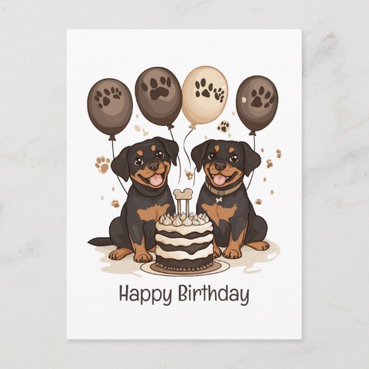 Carte Postale Joyeux Anniversaire Chiens Rottweiler (Devant)