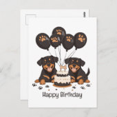 Carte Postale Joyeux Anniversaire Chiens Rottweiler (Devant / Derrière)