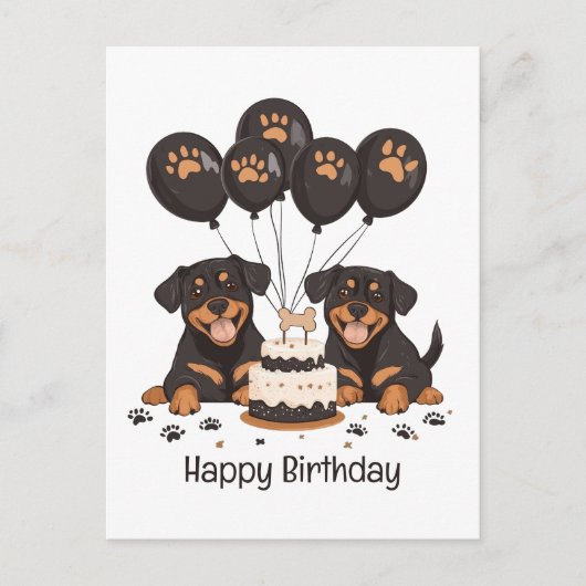 Carte Postale Joyeux Anniversaire Chiens Rottweiler (Devant)