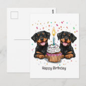 Carte Postale Joyeux Anniversaire Chiens Rottweiler (Devant / Derrière)