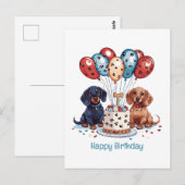 Carte Postale Joyeux Anniversaire Chiens Saucisses (Devant / Derrière)