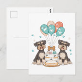 Carte Postale Joyeux Anniversaire Chiens Schnauzer (Devant / Derrière)
