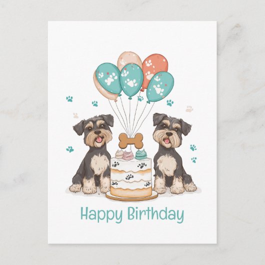 Carte Postale Joyeux Anniversaire Chiens Schnauzer (Devant)