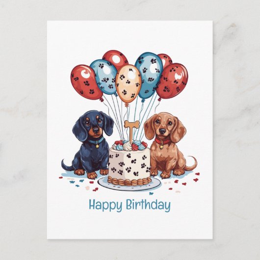 Carte Postale Joyeux Anniversaire Chiens Teckel (Devant)