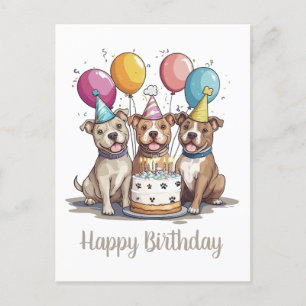 Carte Postale Joyeux Anniversaire Chiens Terrier Américain Pit B