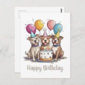 Carte Postale Joyeux Anniversaire Chiens Terrier Américain Pit B (Devant / Derrière)