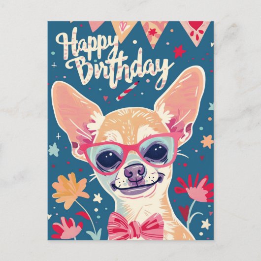 Carte Postale Joyeux Anniversaire Chihuahua  (Devant)