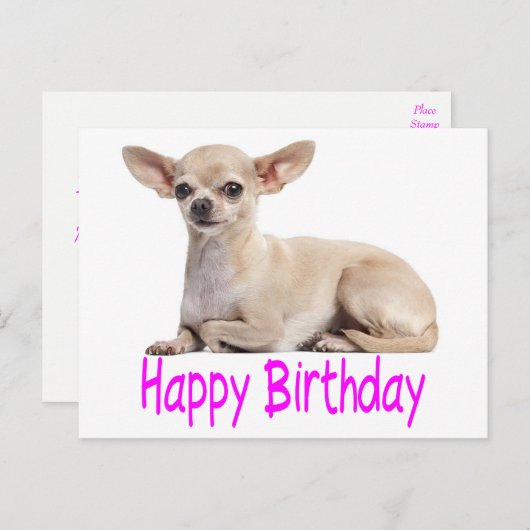 Carte Postale Joyeux Anniversaire Chihuahua Chien Chiot Purple V (Devant / Derrière)