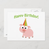 Carte Postale Joyeux anniversaire ! Cochon mignon (Devant / Derrière)