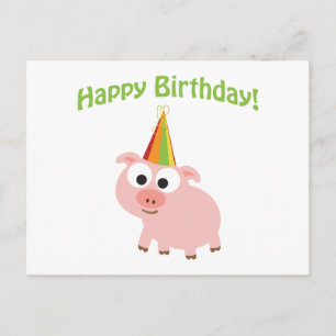 Carte Postale Joyeux anniversaire ! Cochon mignon