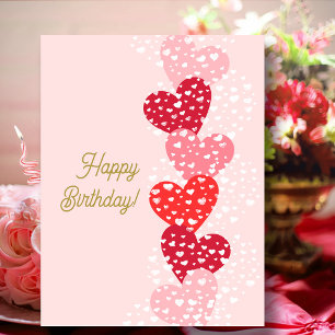 Carte Postale Joyeux Anniversaire coeurs roses rouges mignons mo