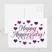 Carte Postale Joyeux Anniversaire Cœurs Violets Romantiques Élég (Devant / Derrière)