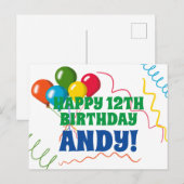 Carte Postale Joyeux Anniversaire Coloré avec Ballons (Devant / Derrière)