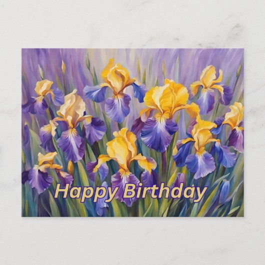 Carte Postale Joyeux anniversaire coloré Iris Fleurs (Devant)