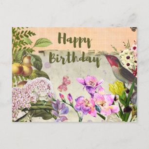 Carte Postale Joyeux Anniversaire Composition Nature Vintage