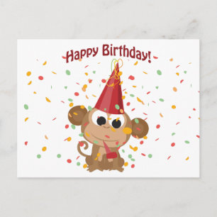 Carte Postale Joyeux anniversaire Confetti Monkey