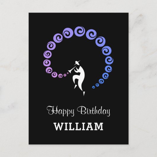 Carte Postale Joyeux Anniversaire Cool Jazz Musicien Blue Lilac (Devant)