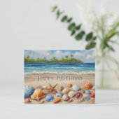 Carte Postale Joyeux Anniversaire Coquillages sur Plage Tropical (Debout devant)