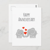 Carte Postale Joyeux Anniversaire - Couple Eléphant mignon (Devant / Derrière)