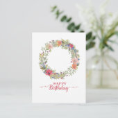 Carte Postale Joyeux Anniversaire Couronne De Fleurs Aquarelle (Debout devant)
