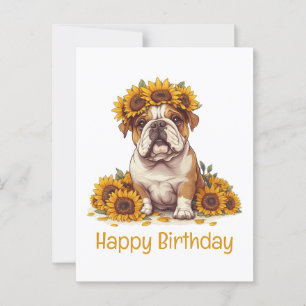 Carte Postale Joyeux Anniversaire Couronne de Tournesol Bouledog