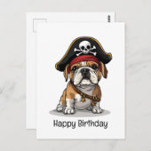 Carte Postale Joyeux Anniversaire Crâne de Bouledogue Anglais Pi (Devant / Derrière)