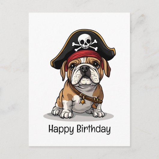 Carte Postale Joyeux Anniversaire Crâne de Bouledogue Anglais Pi (Devant)