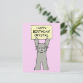 Carte Postale Joyeux Anniversaire Crystal Dessin Animé Chat (Debout devant)