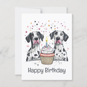 Carte Postale Joyeux Anniversaire Cupcake Chiens Dogue Allemand