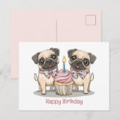Carte Postale Joyeux Anniversaire Cupcake pour Chiens Carlin (Devant / Derrière)