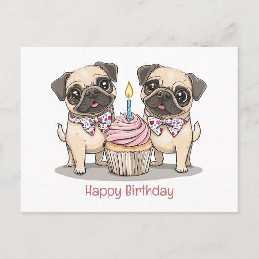 Carte Postale Joyeux Anniversaire Cupcake pour Chiens Carlin (Devant)