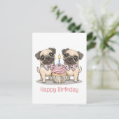 Carte Postale Joyeux Anniversaire Cupcake pour Chiens Carlins (Debout devant)