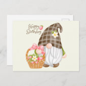 Carte Postale Joyeux Anniversaire Cute Gnome avec panier de frai (Devant / Derrière)