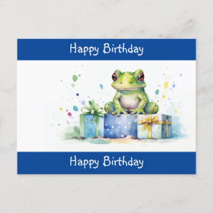 Carte Postale Joyeux Anniversaire Cute Grenouille verte avec cad