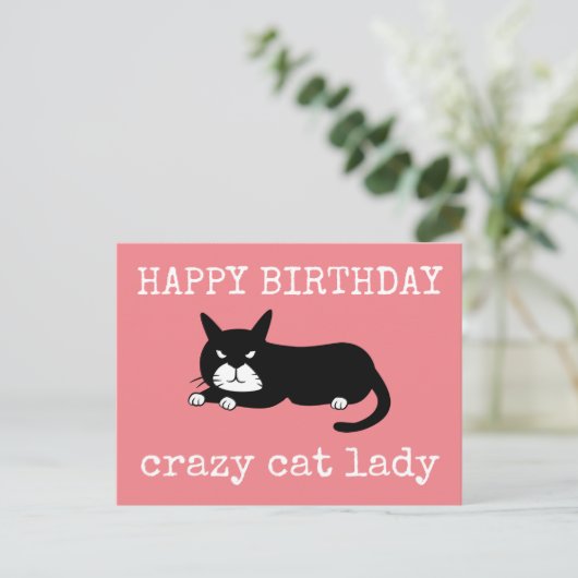 Carte Postale Joyeux anniversaire Dame aux chats fous (Debout devant)
