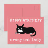 Carte Postale Joyeux anniversaire Dame Chat Fou (Devant / Derrière)